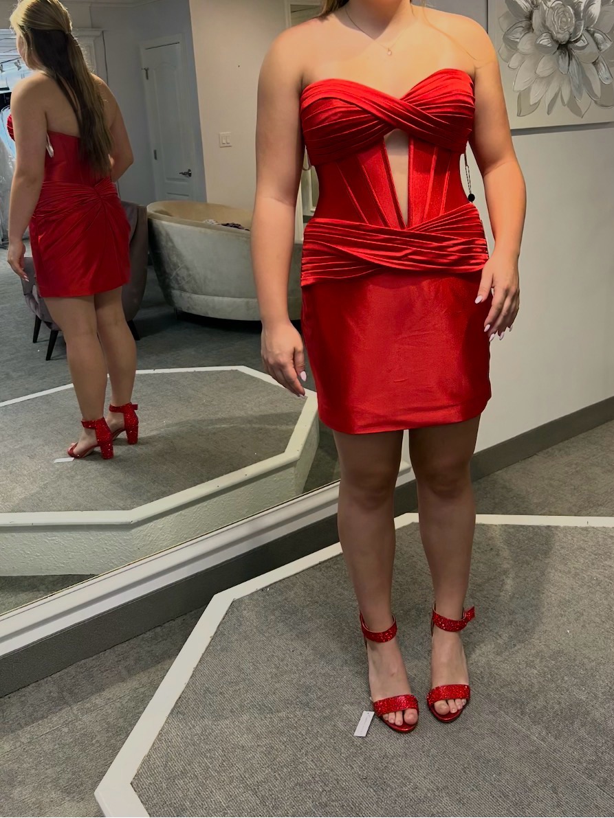 Sherri Hill Red Strapless Cutout Mini Dress